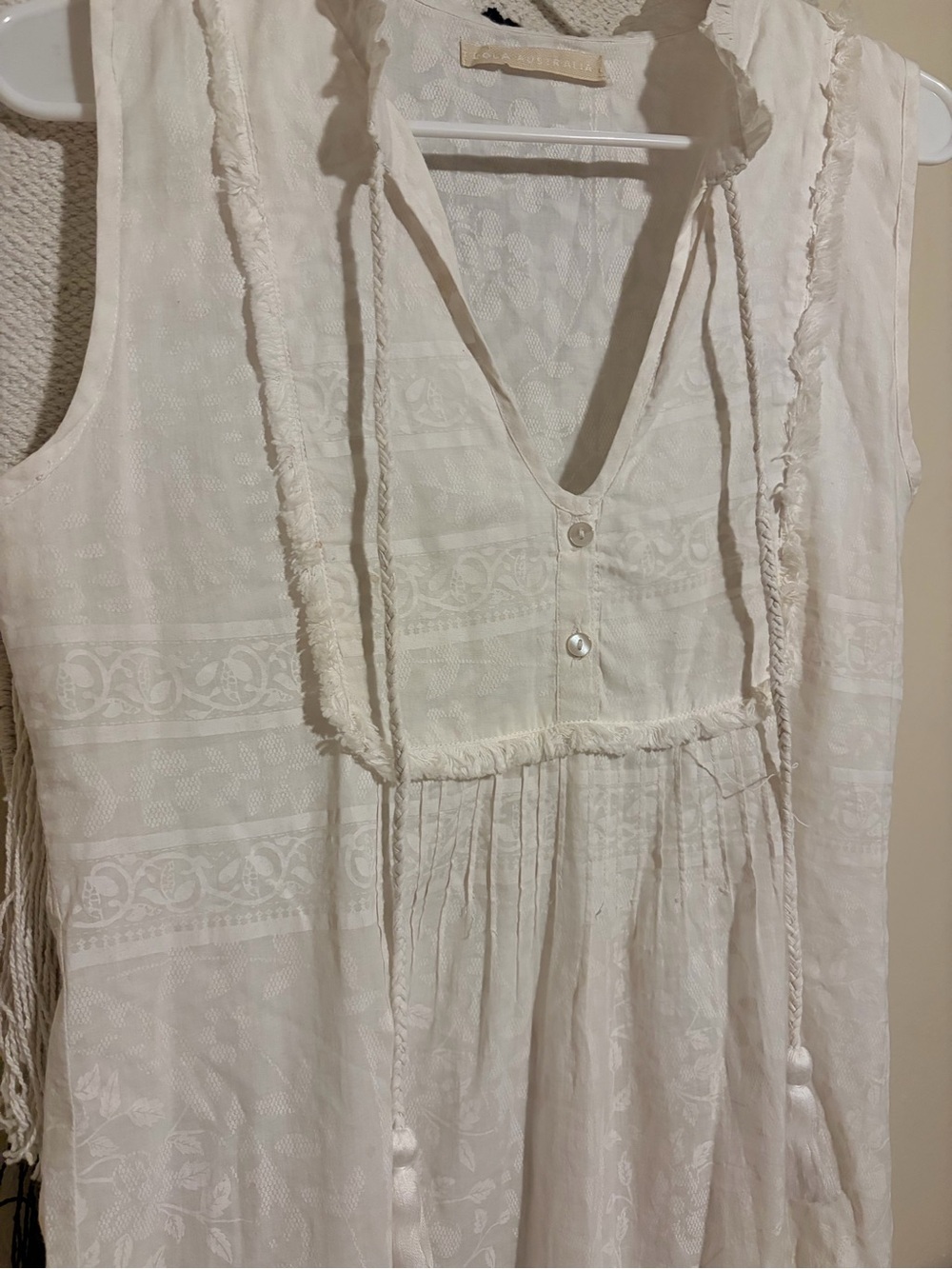 Boho White Sleeveless Maxi Dress with Tassel Tie - Picture 3 of 5